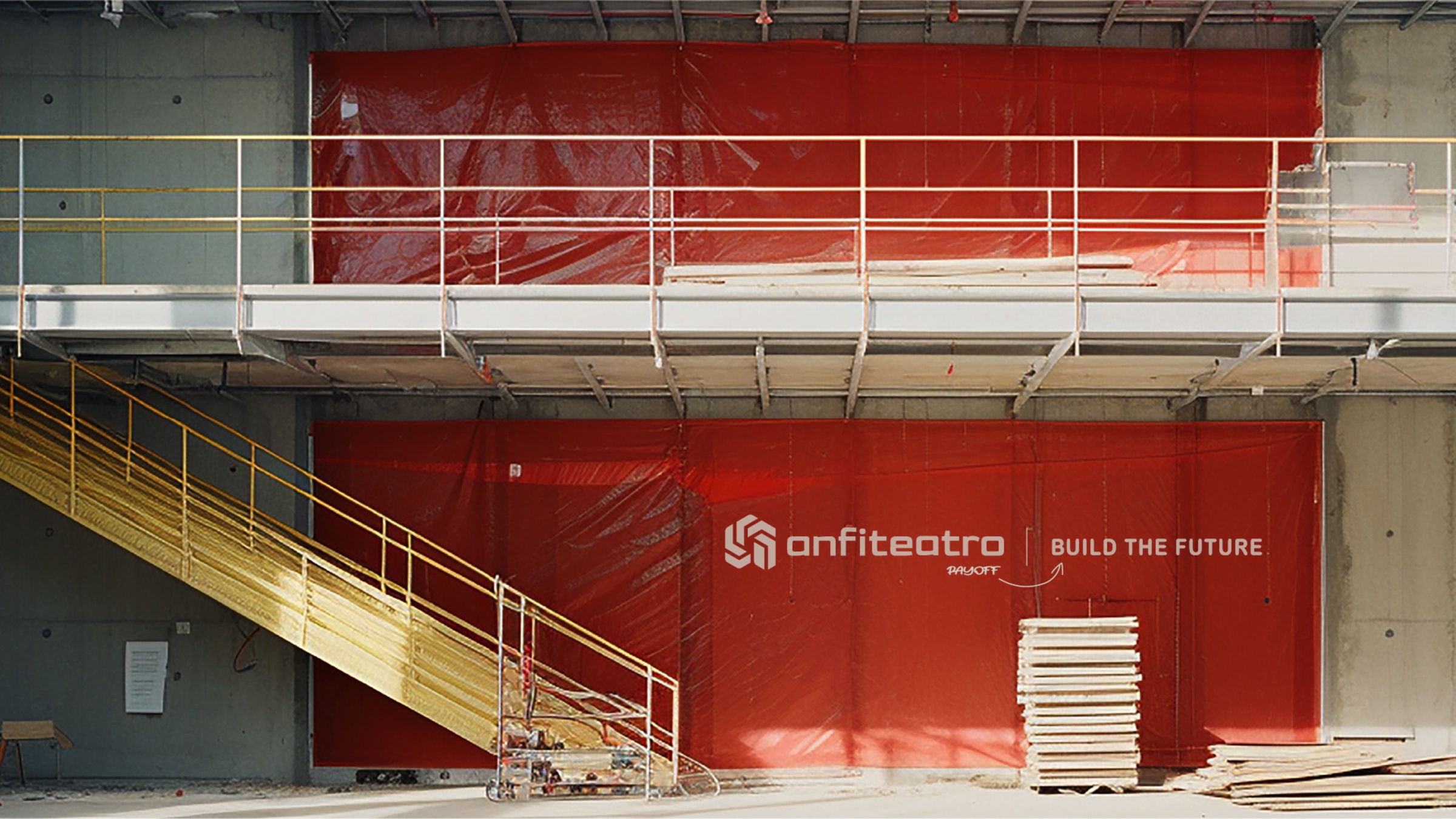 Rebranding Anfiteatro: logo sul telo di cantiere