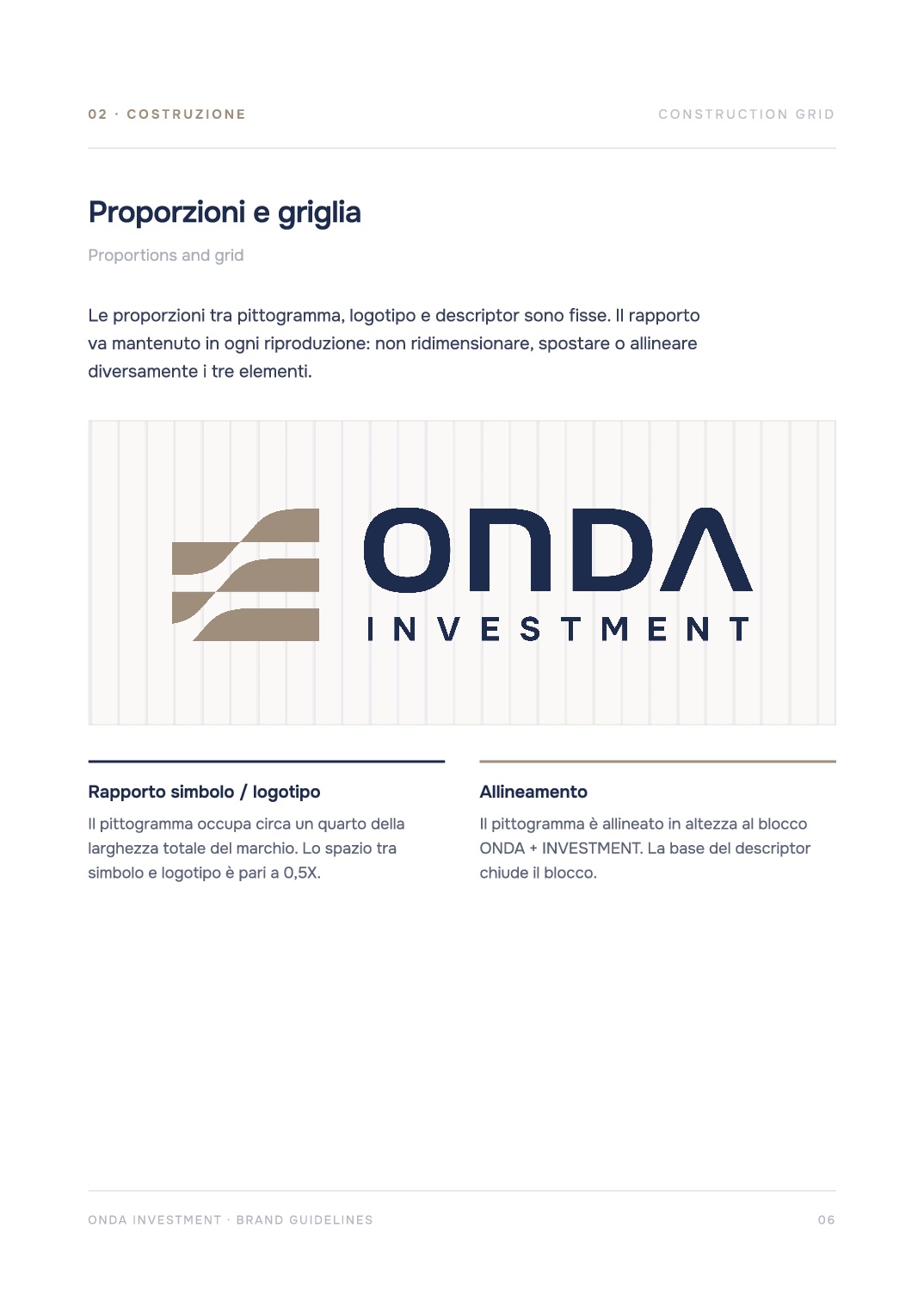 Manuale Onda Investment: proporzioni e griglia