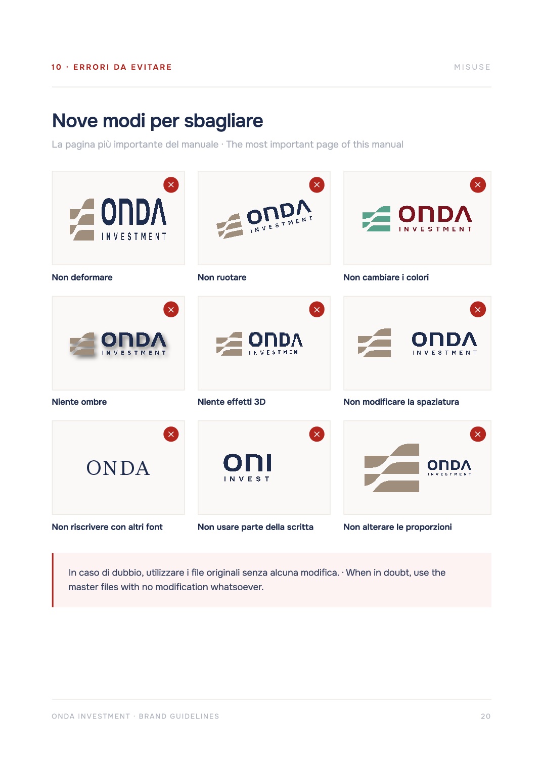 Manuale Onda Investment: usi da evitare