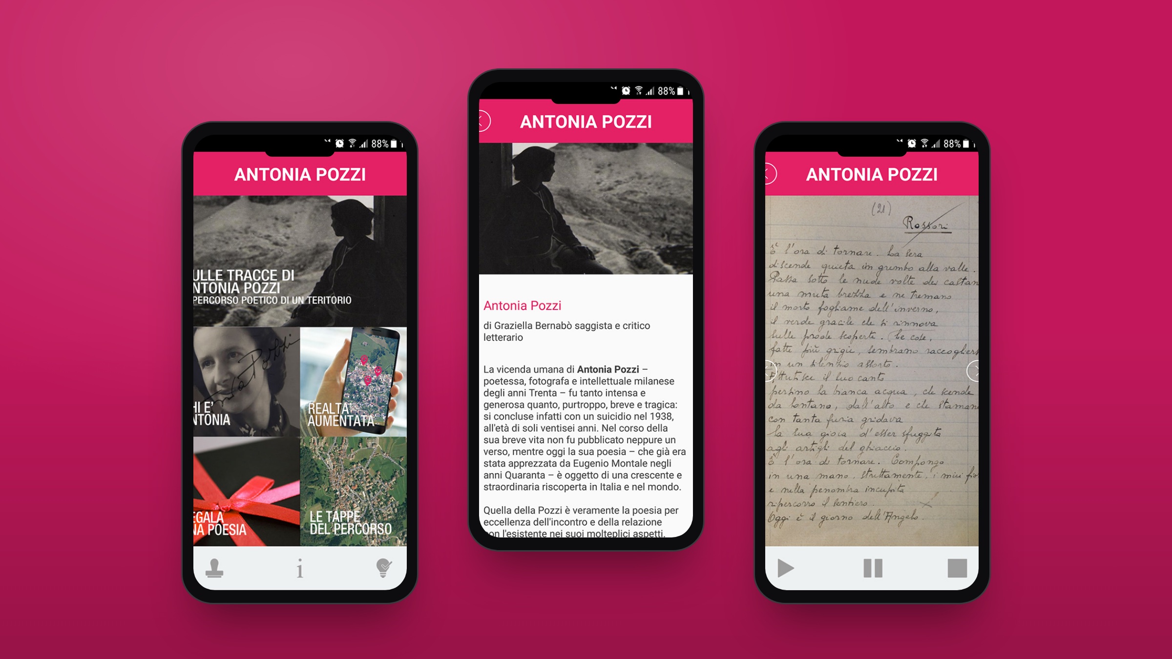 Schermate della piattaforma app Antonia Pozzi