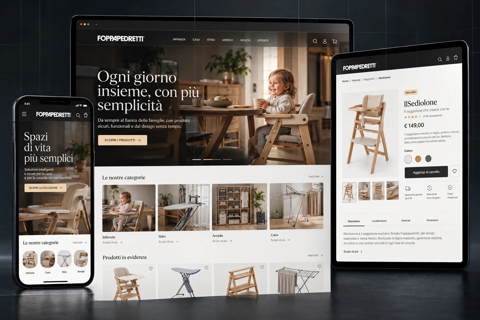 Sito Foppapedretti su desktop, tablet e smartphone