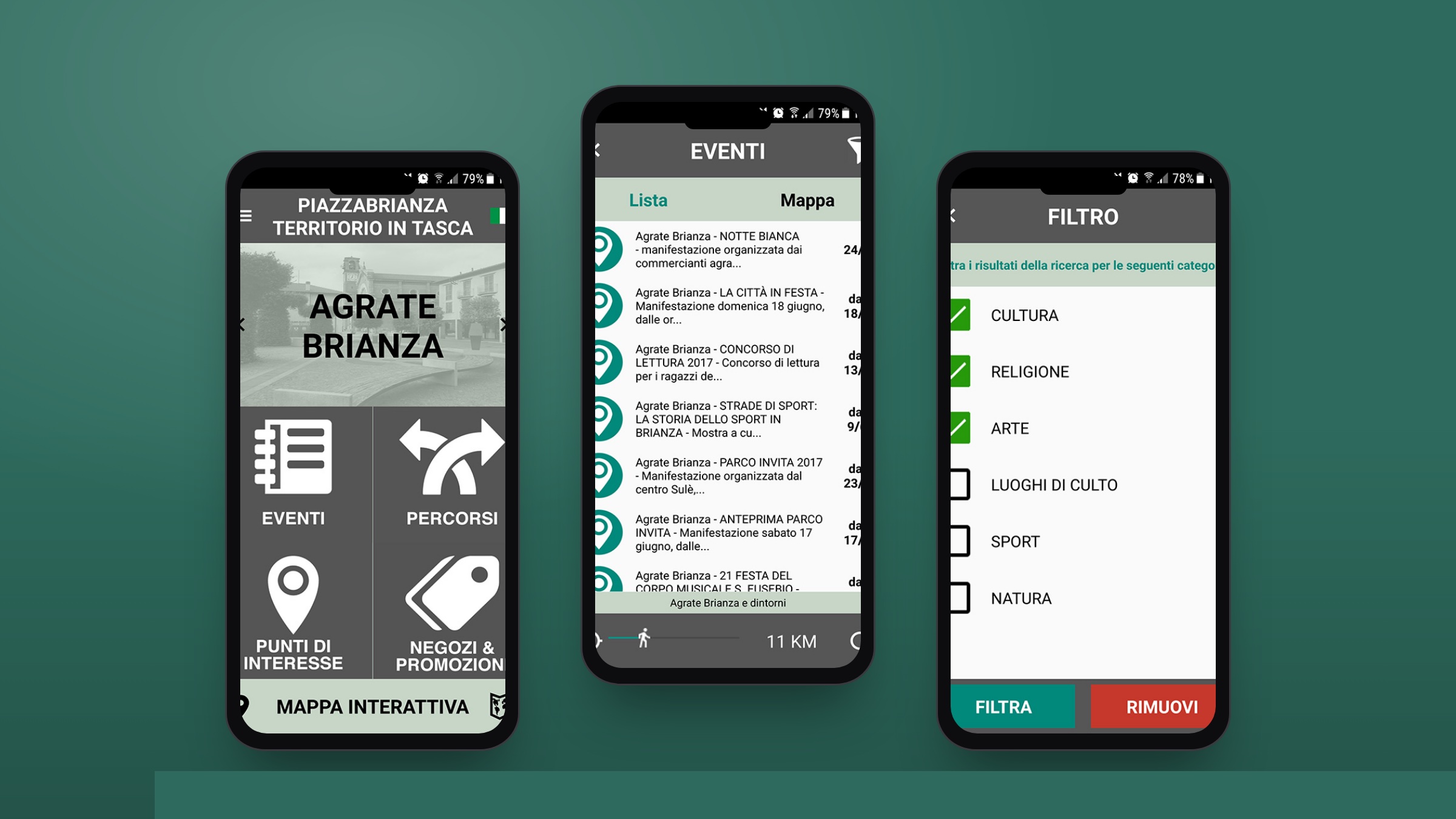 Schermate della piattaforma app Piazzabrianza