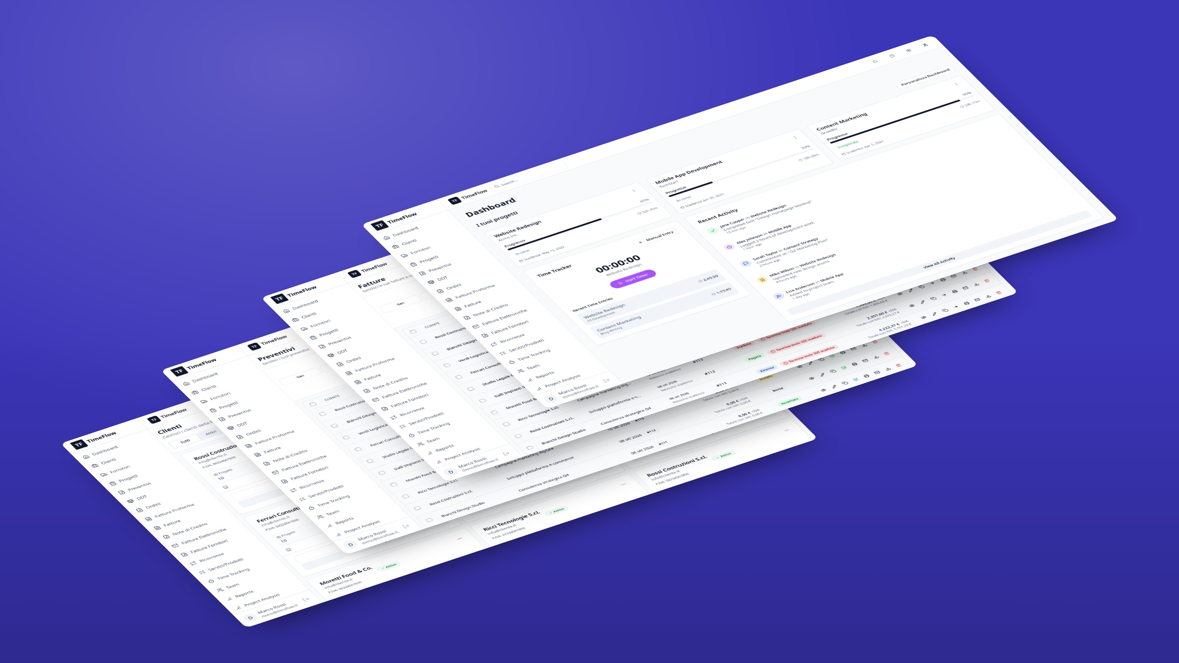 Schermate della piattaforma TimeFlow