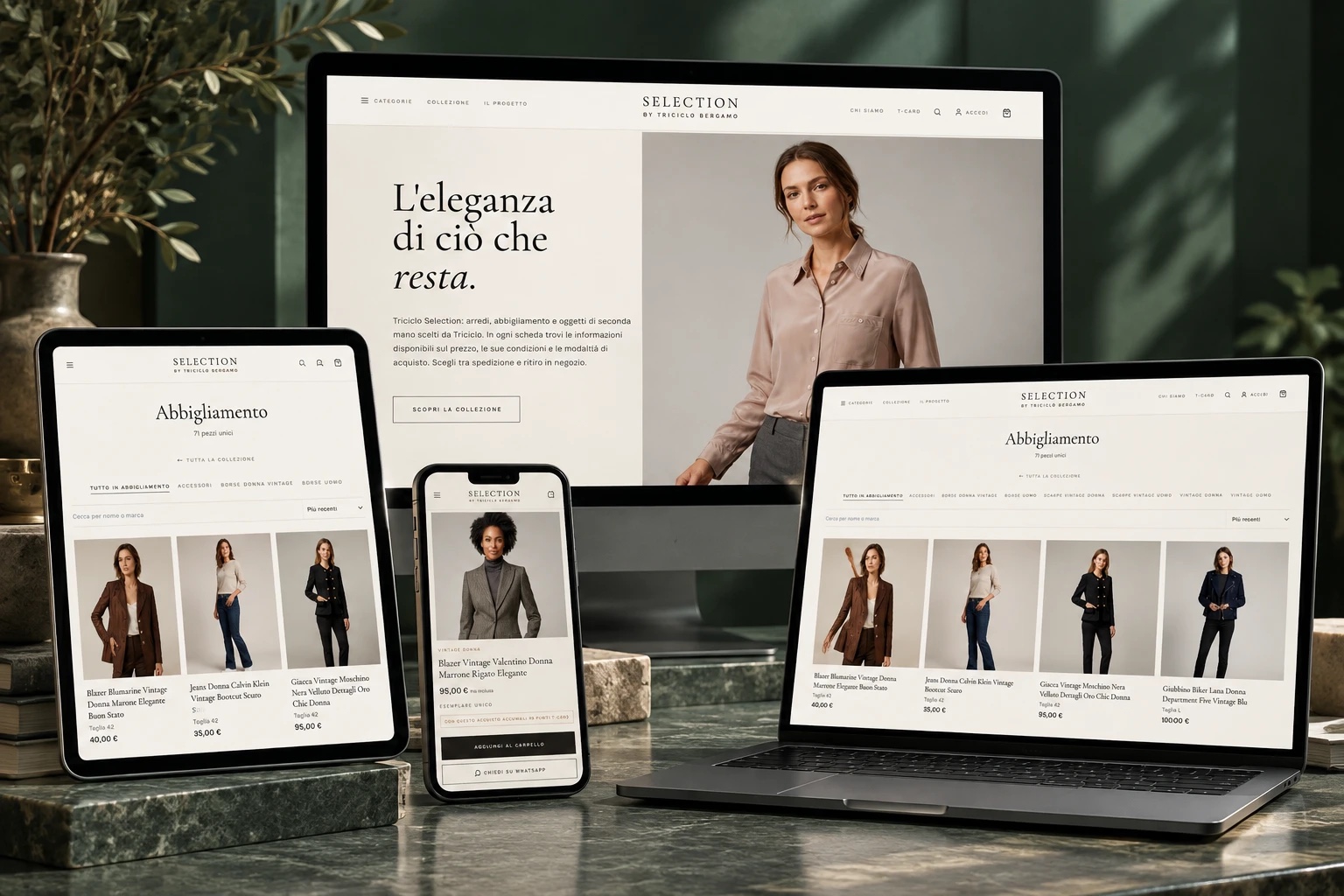 E-commerce Selection by Triciclo Bergamo su iMac, iPad, smartphone e MacBook