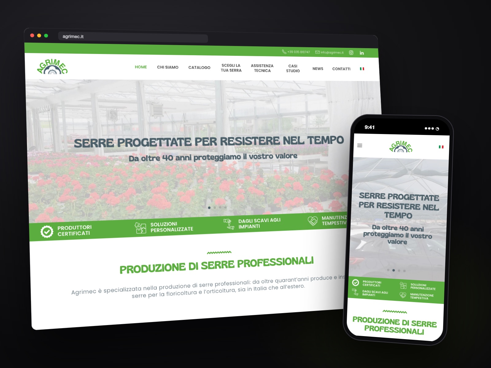 Sito web Agrimec realizzato da Teknet, su desktop e smartphone