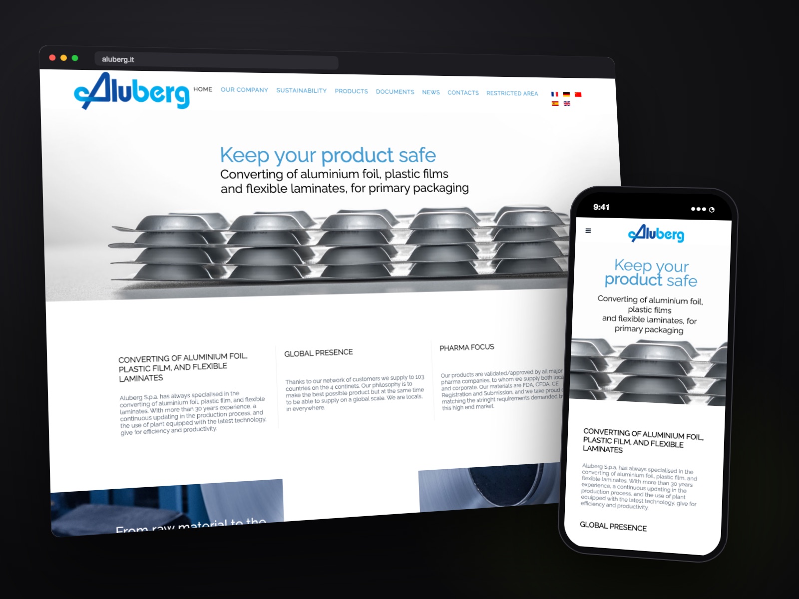 Sito web Aluberg realizzato da Teknet, su desktop e smartphone