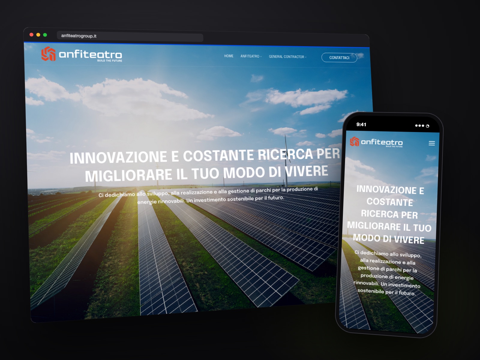 Sito web Anfiteatro Group realizzato da Teknet, su desktop e smartphone