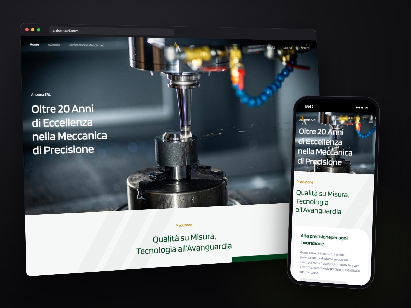 Sito web Antema realizzato da Teknet, su desktop e smartphone