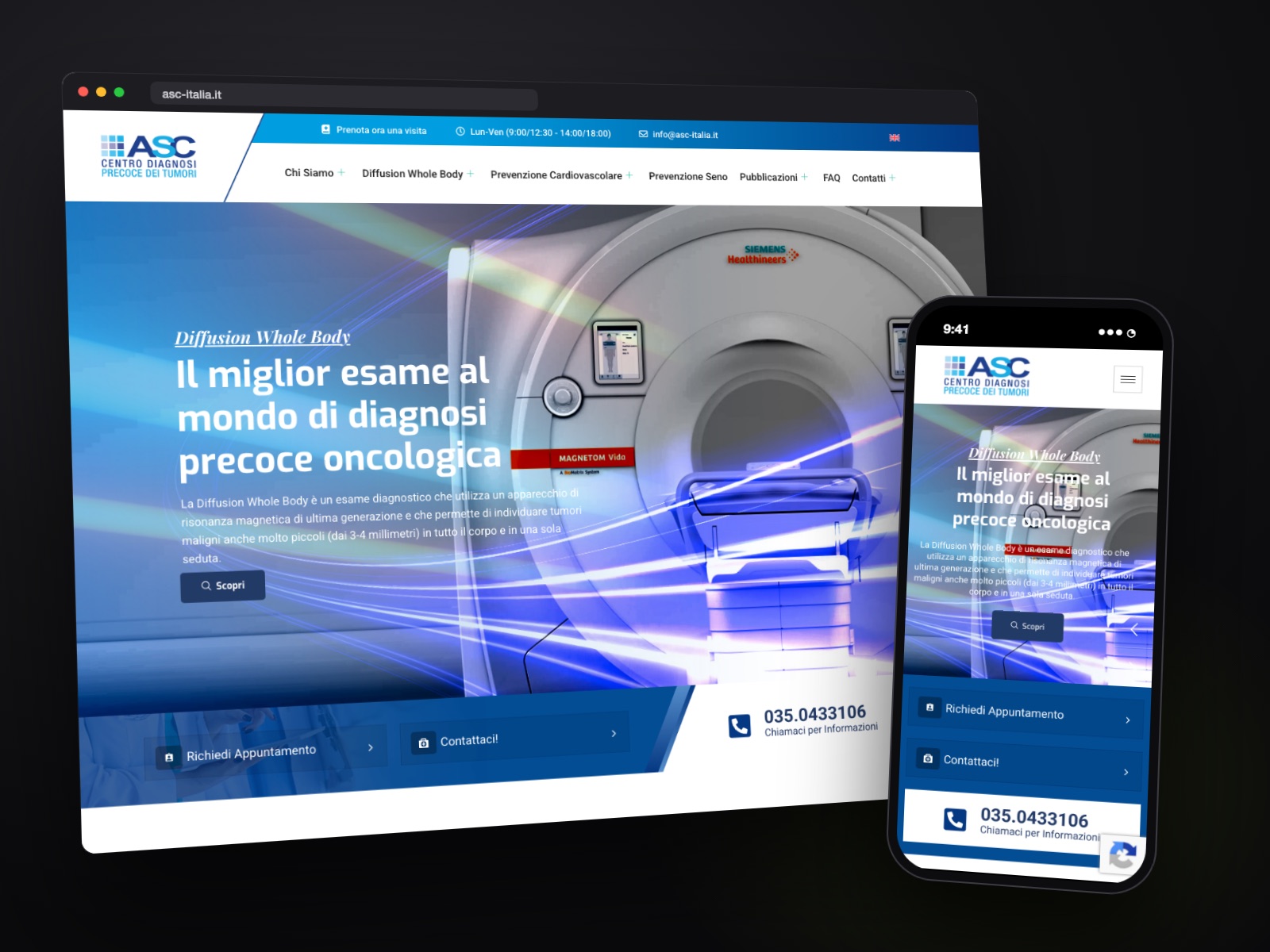 Sito web ASC Italia realizzato da Teknet, su desktop e smartphone
