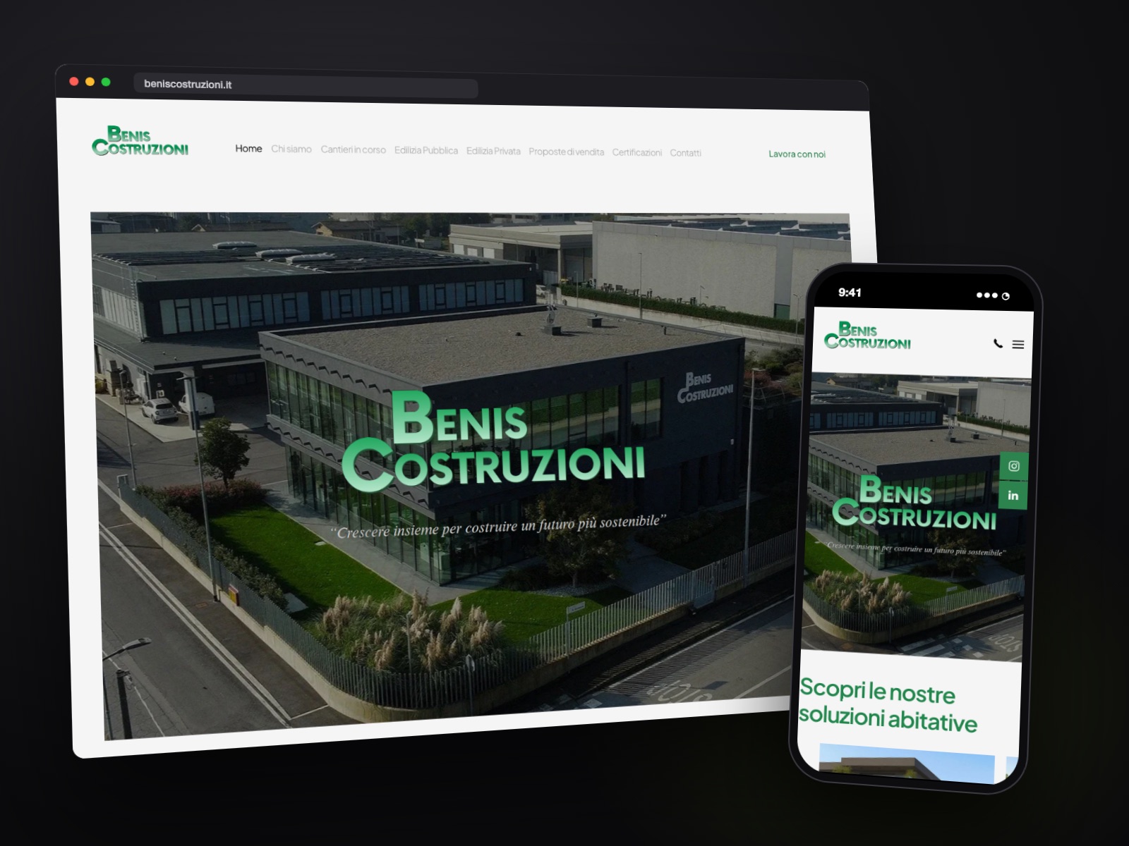 Sito web Benis Costruzioni realizzato da Teknet, su desktop e smartphone