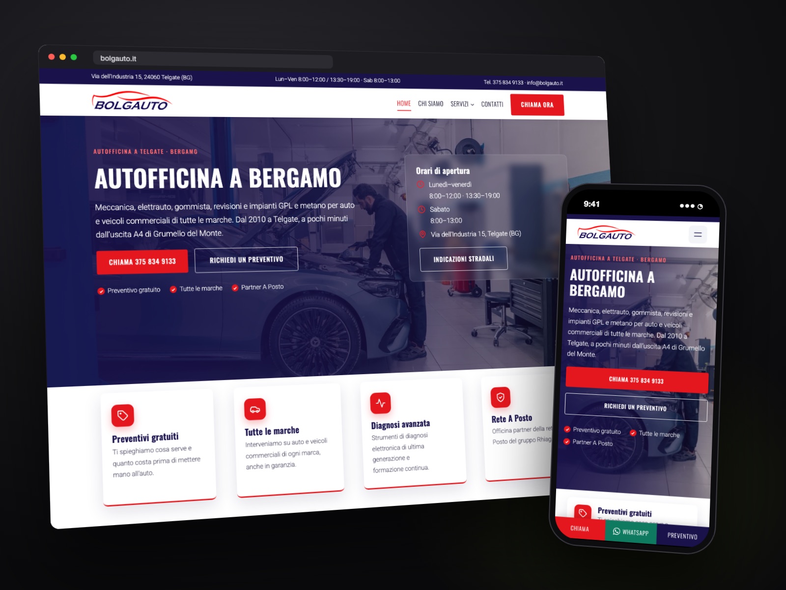 Sito web Bolgauto realizzato da Teknet, su desktop e smartphone