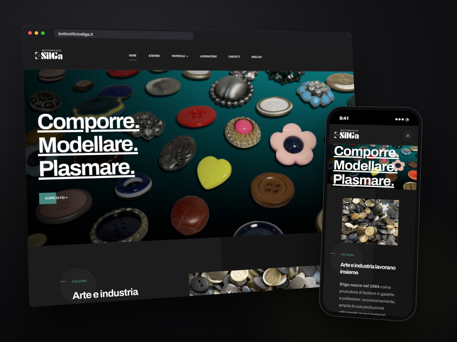 Sito web Bottonificio Silga realizzato da Teknet, su desktop e smartphone