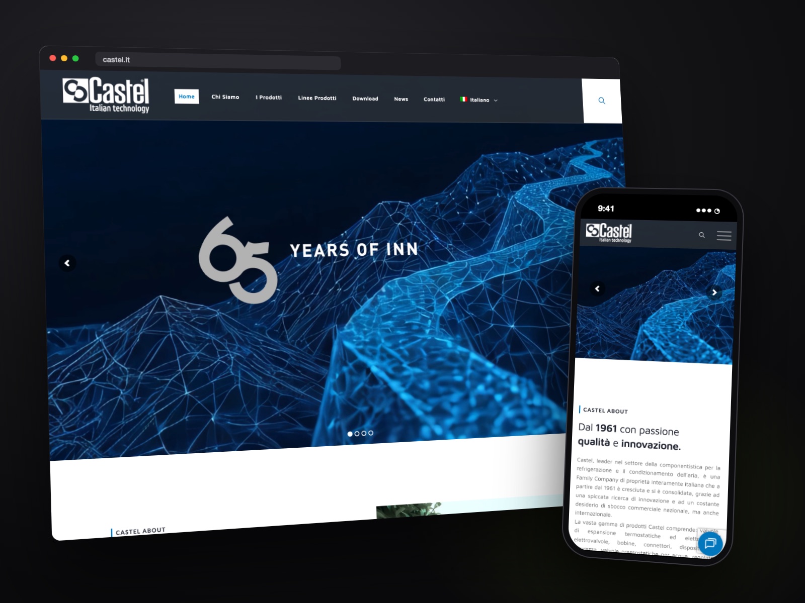 Sito web Castel realizzato da Teknet, su desktop e smartphone