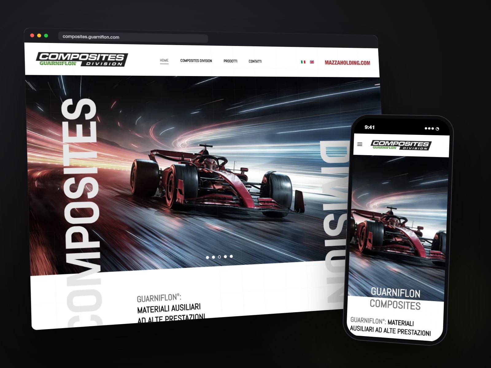 Sito web Guarniflon Composites realizzato da Teknet, su desktop e smartphone