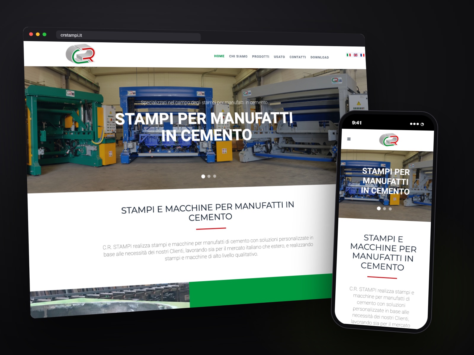 Sito web C.R. Stampi realizzato da Teknet, su desktop e smartphone
