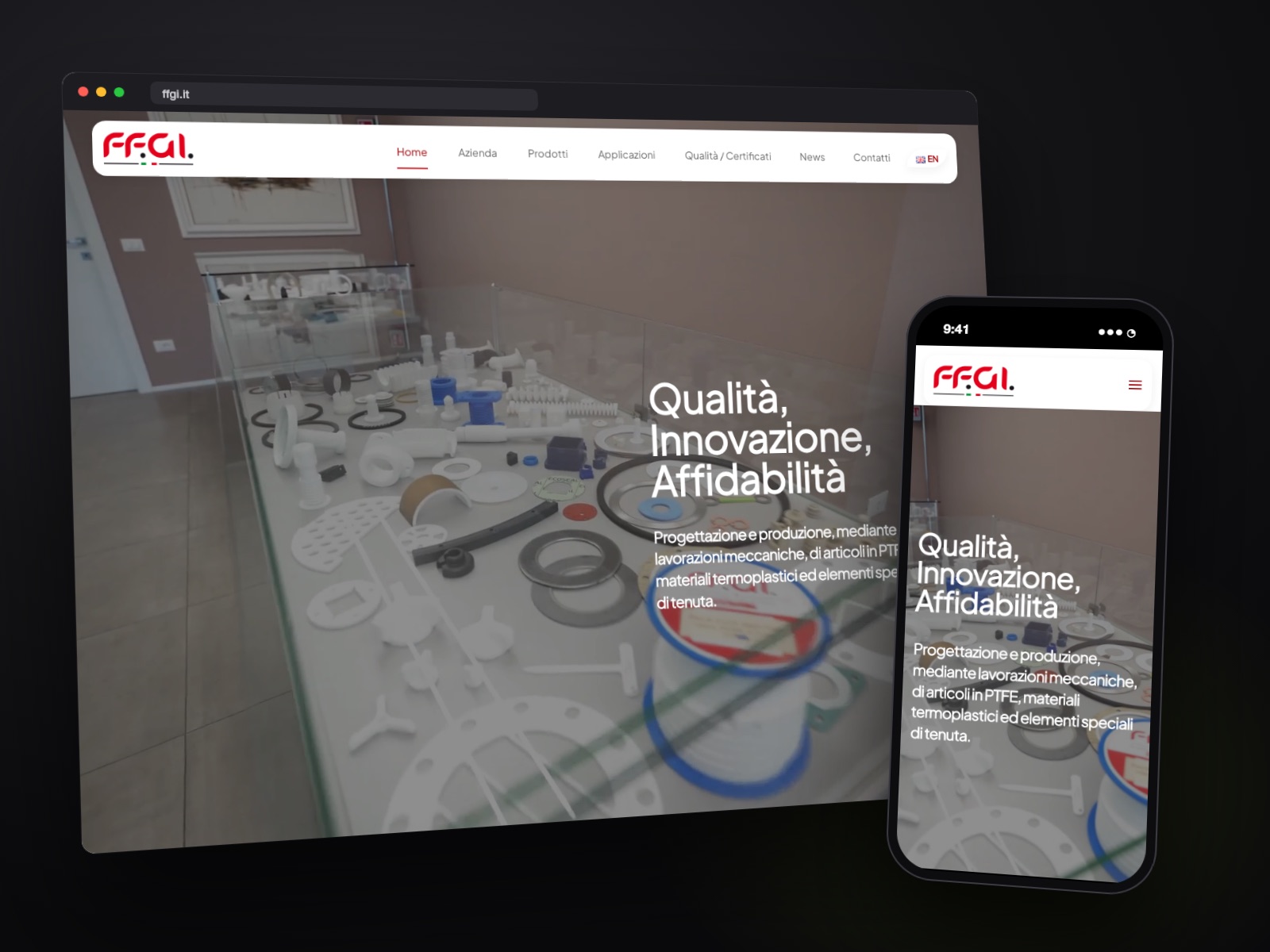 Sito web FF.GI. Guarnizioni Industriali realizzato da Teknet, su desktop e smartphone