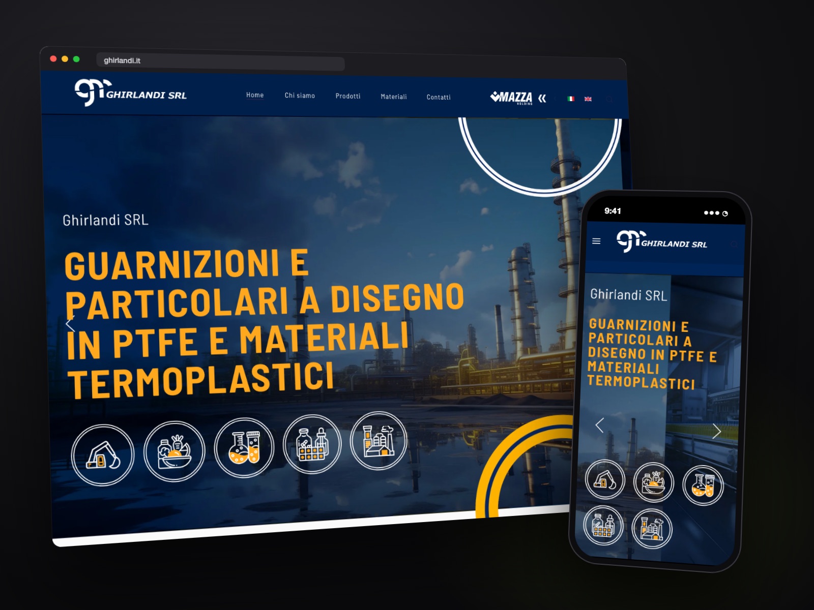 Sito web Ghirlandi realizzato da Teknet, su desktop e smartphone