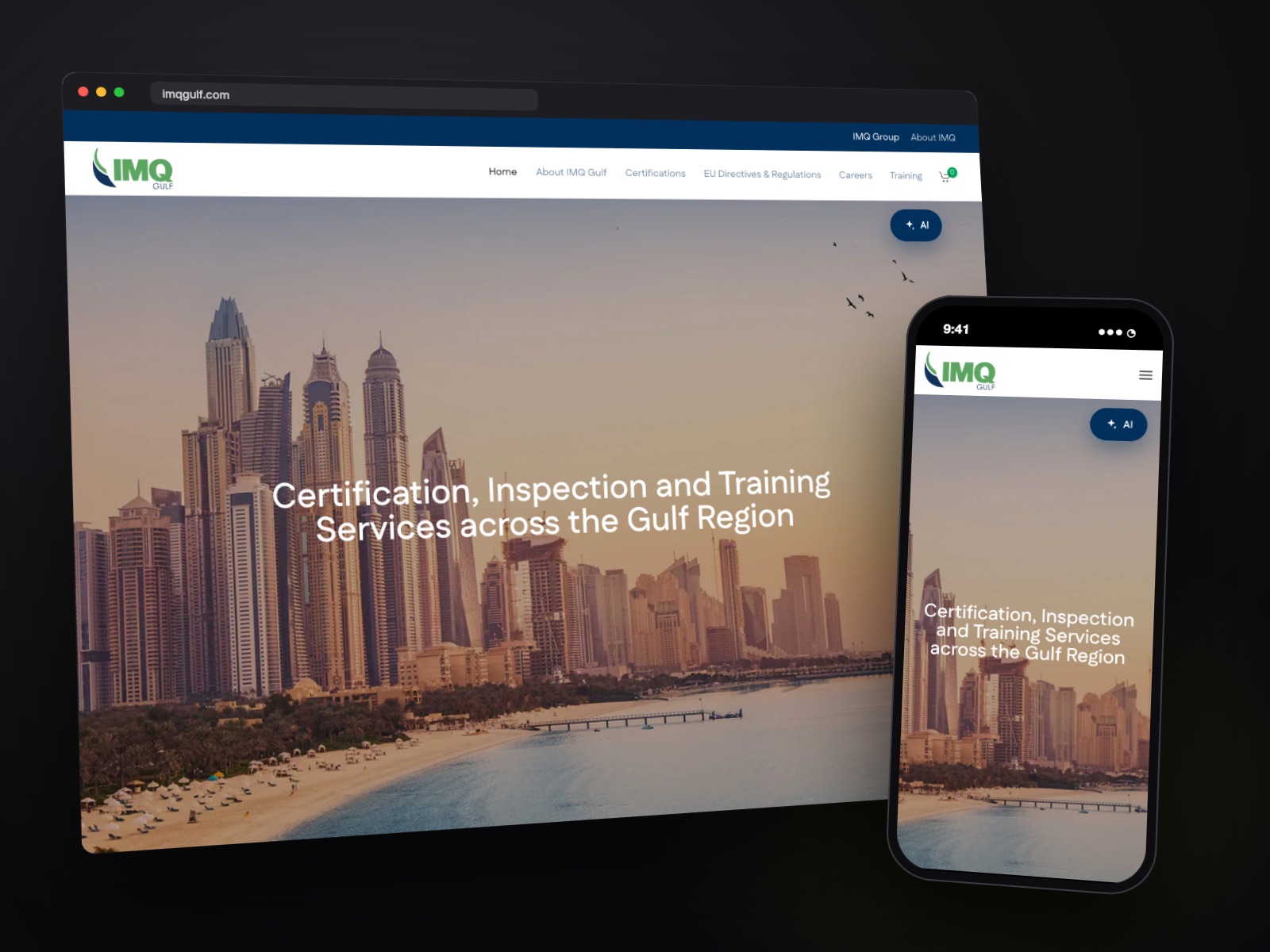 Sito web IMQ Gulf realizzato da Teknet, su desktop e smartphone