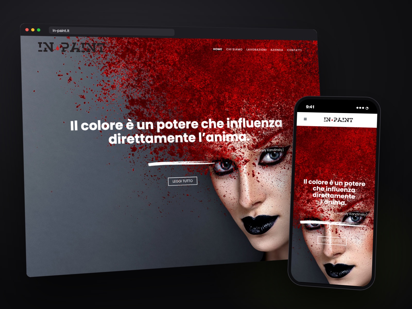 Sito web In-Paint realizzato da Teknet, su desktop e smartphone