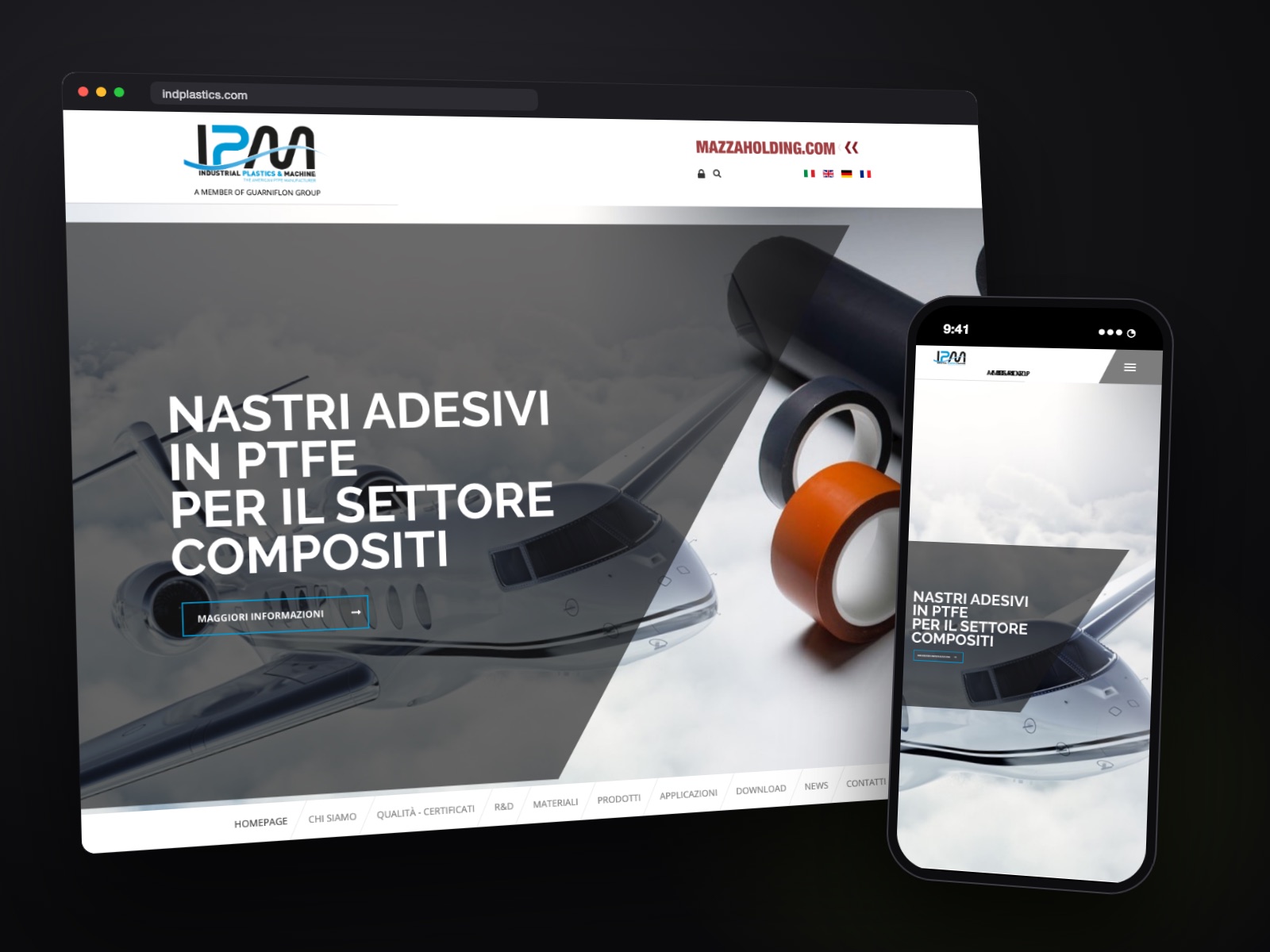 Sito web Industrial Plastics & Machine realizzato da Teknet, su desktop e smartphone