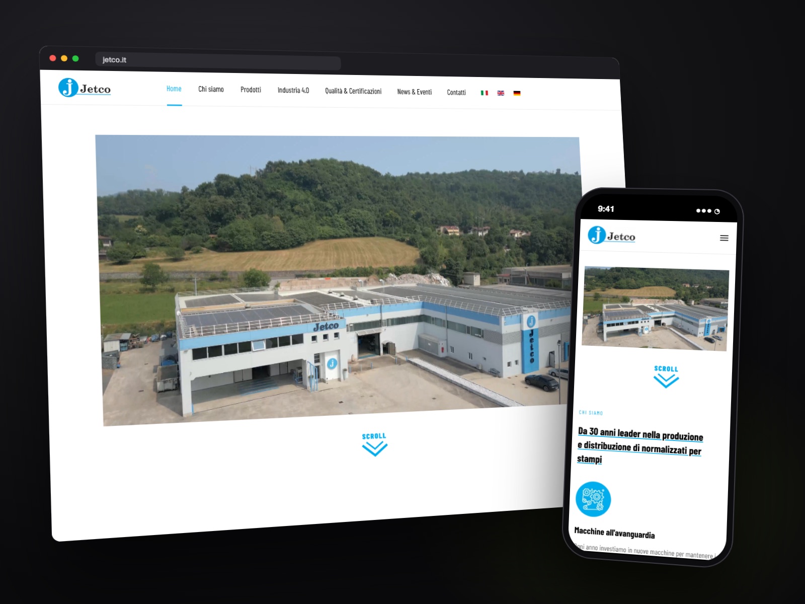 Sito web Jetco realizzato da Teknet, su desktop e smartphone