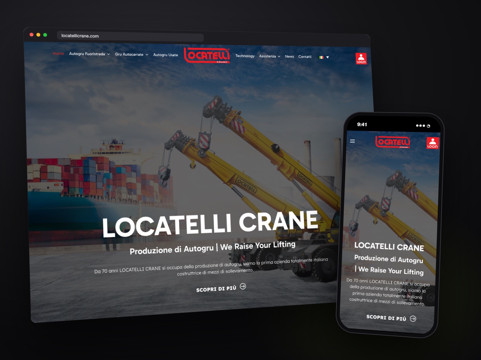 Sito web Locatelli Crane realizzato da Teknet, su desktop e smartphone