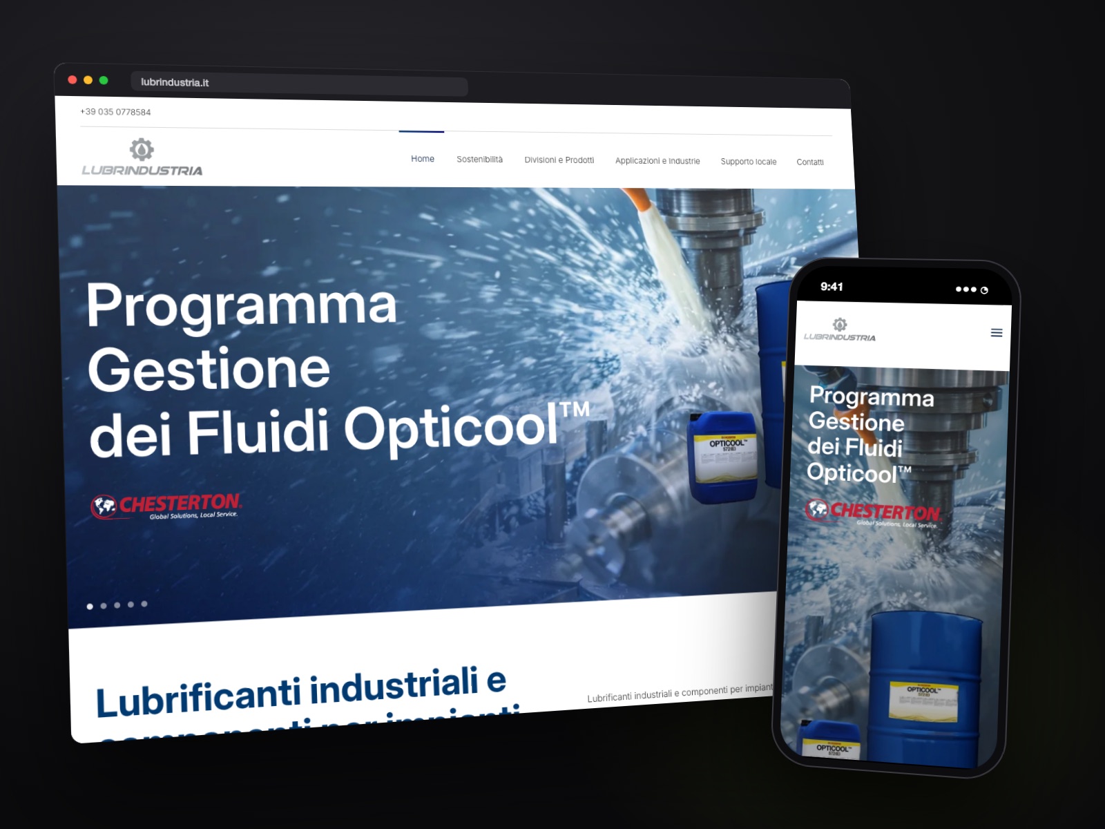 Sito web Lubrindustria realizzato da Teknet, su desktop e smartphone