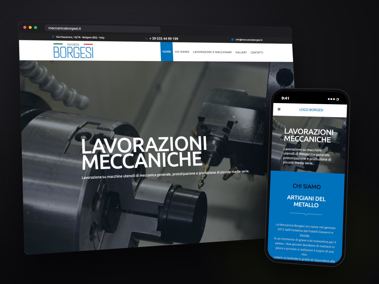 Sito web Meccanica Borgesi realizzato da Teknet, su desktop e smartphone