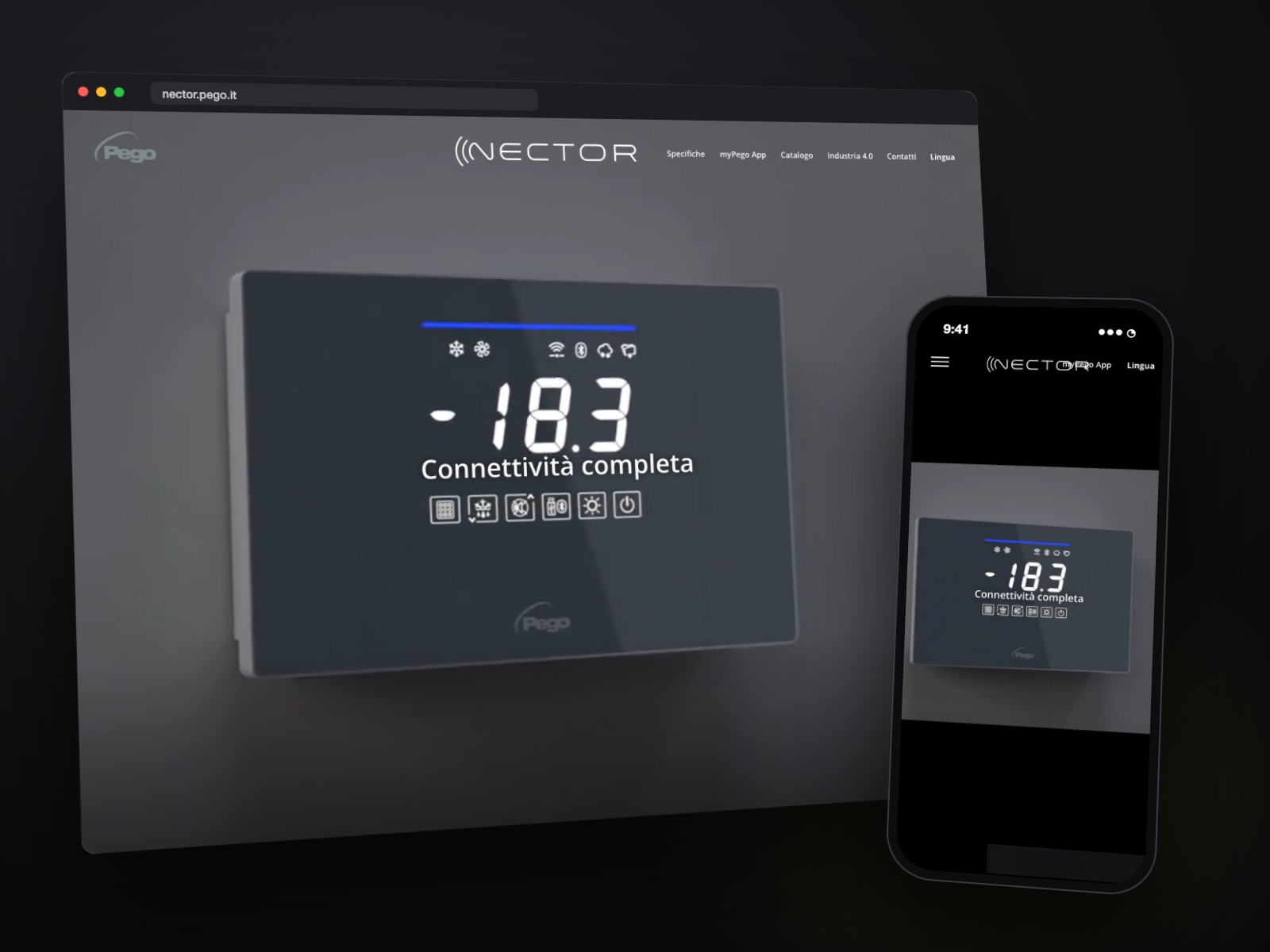 Sito web Nector by Pego realizzato da Teknet, su desktop e smartphone