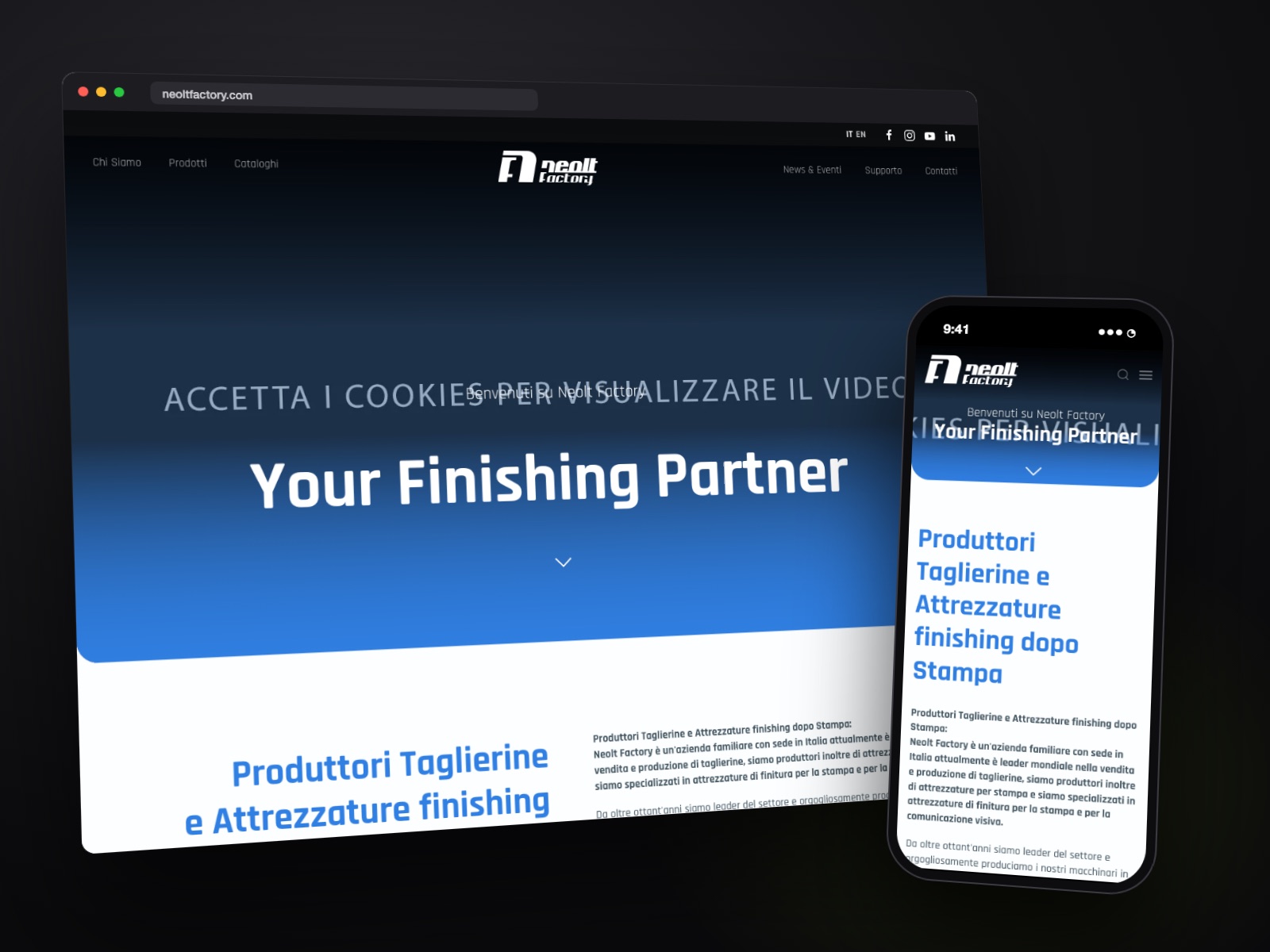 Sito web Neolt Factory realizzato da Teknet, su desktop e smartphone