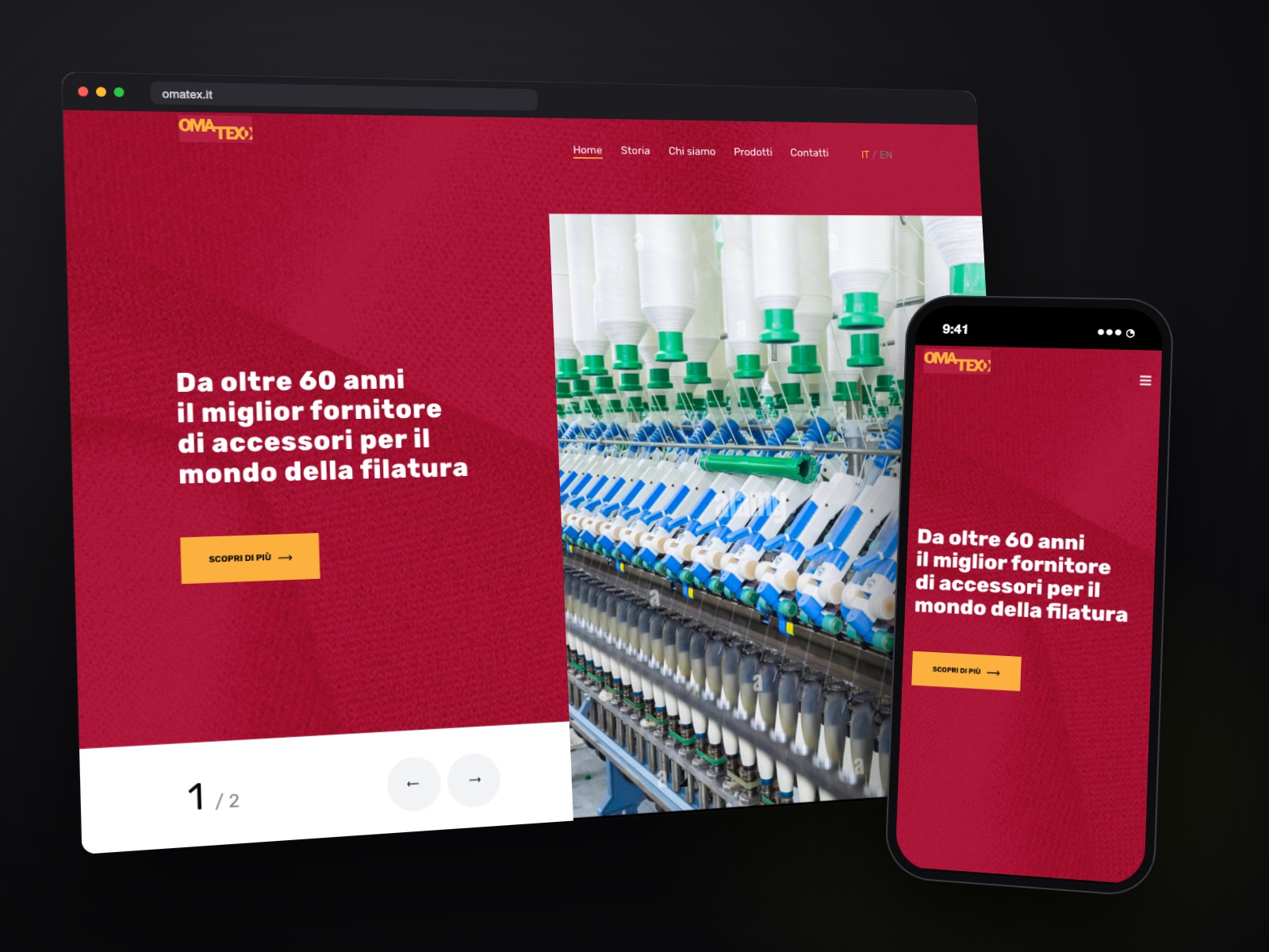 Sito web Omatex realizzato da Teknet, su desktop e smartphone