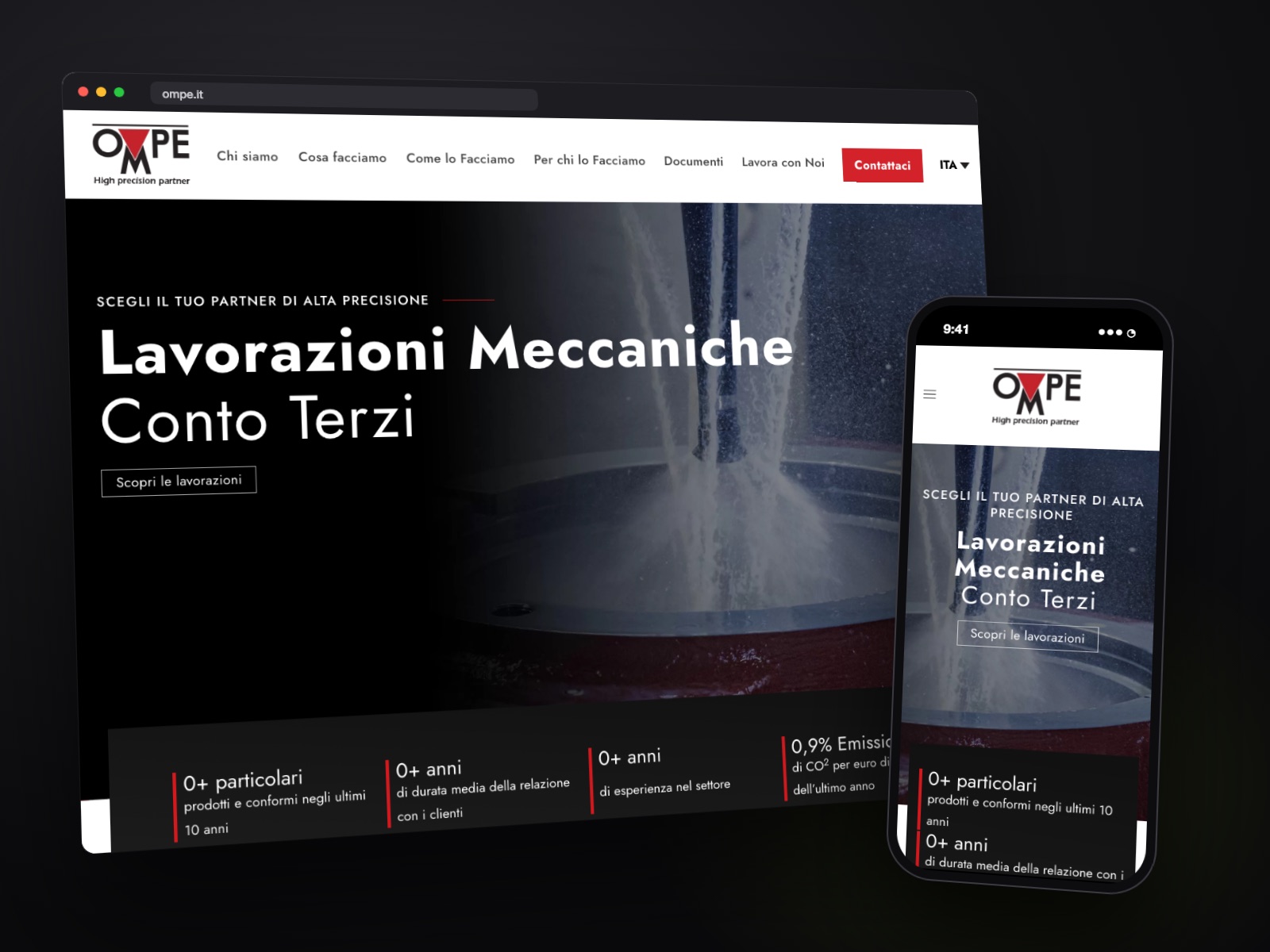 Sito web Ompe realizzato da Teknet, su desktop e smartphone