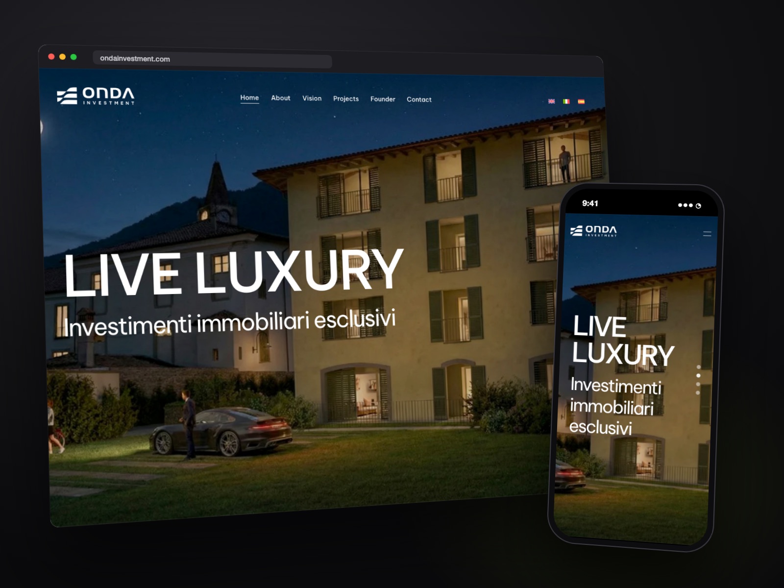 Sito web Onda Investment realizzato da Teknet, su desktop e smartphone