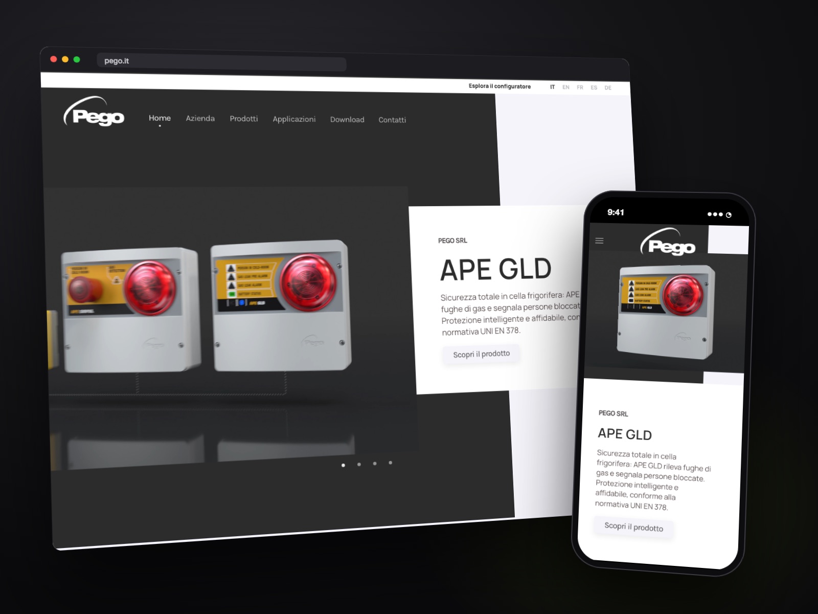 Sito web Pego realizzato da Teknet, su desktop e smartphone