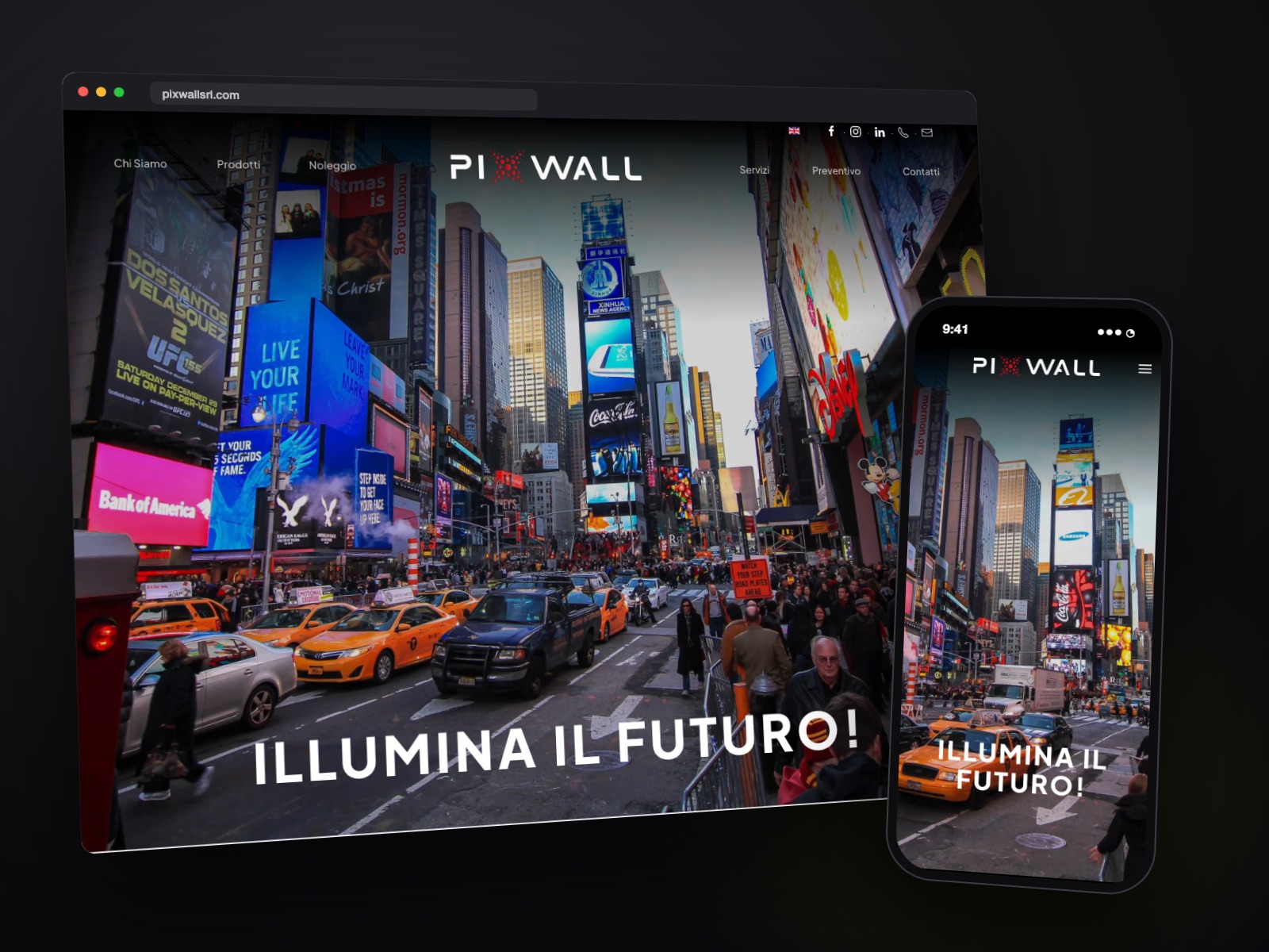 Sito web Pixwall realizzato da Teknet, su desktop e smartphone