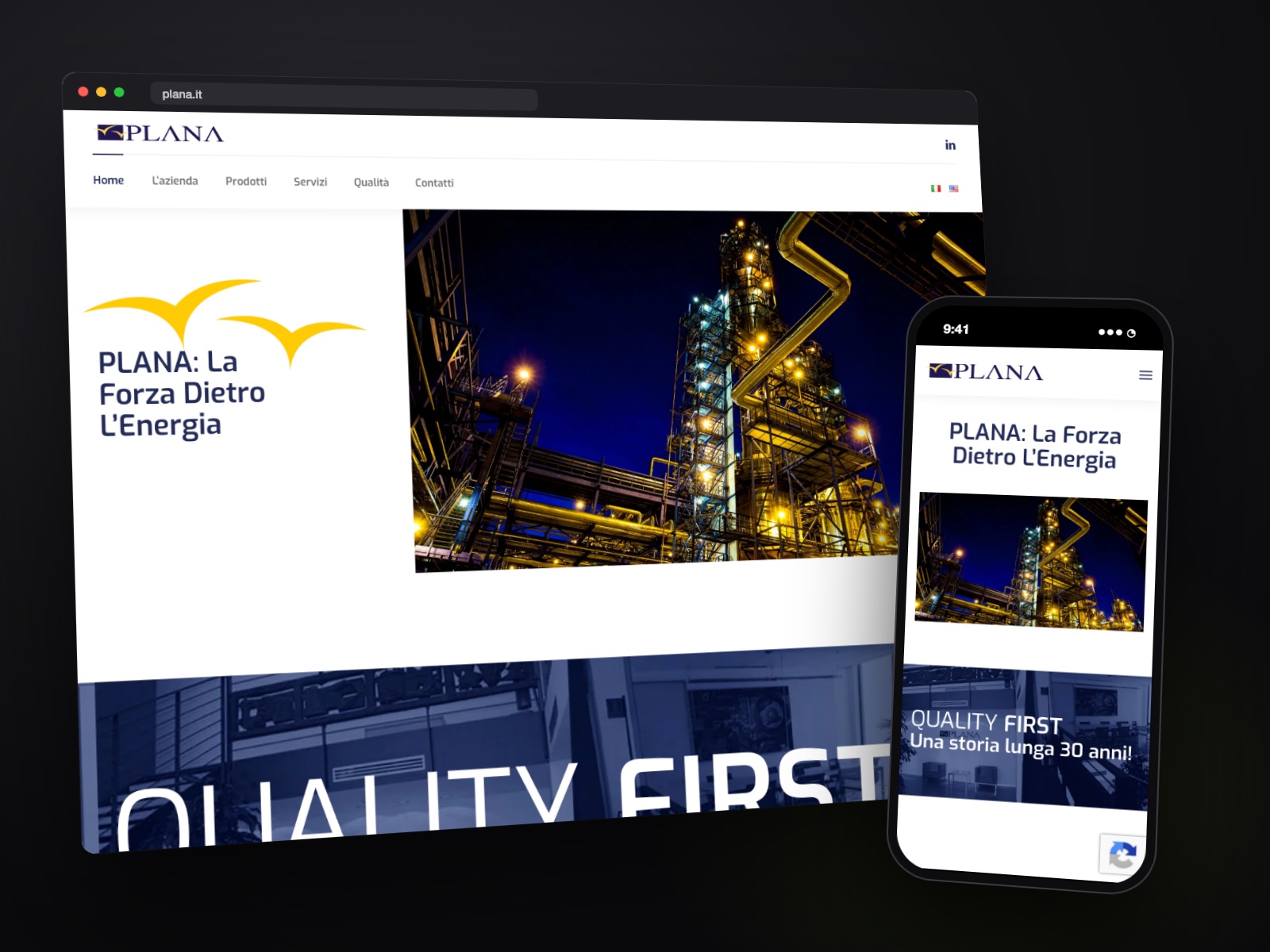 Sito web Plana realizzato da Teknet, su desktop e smartphone