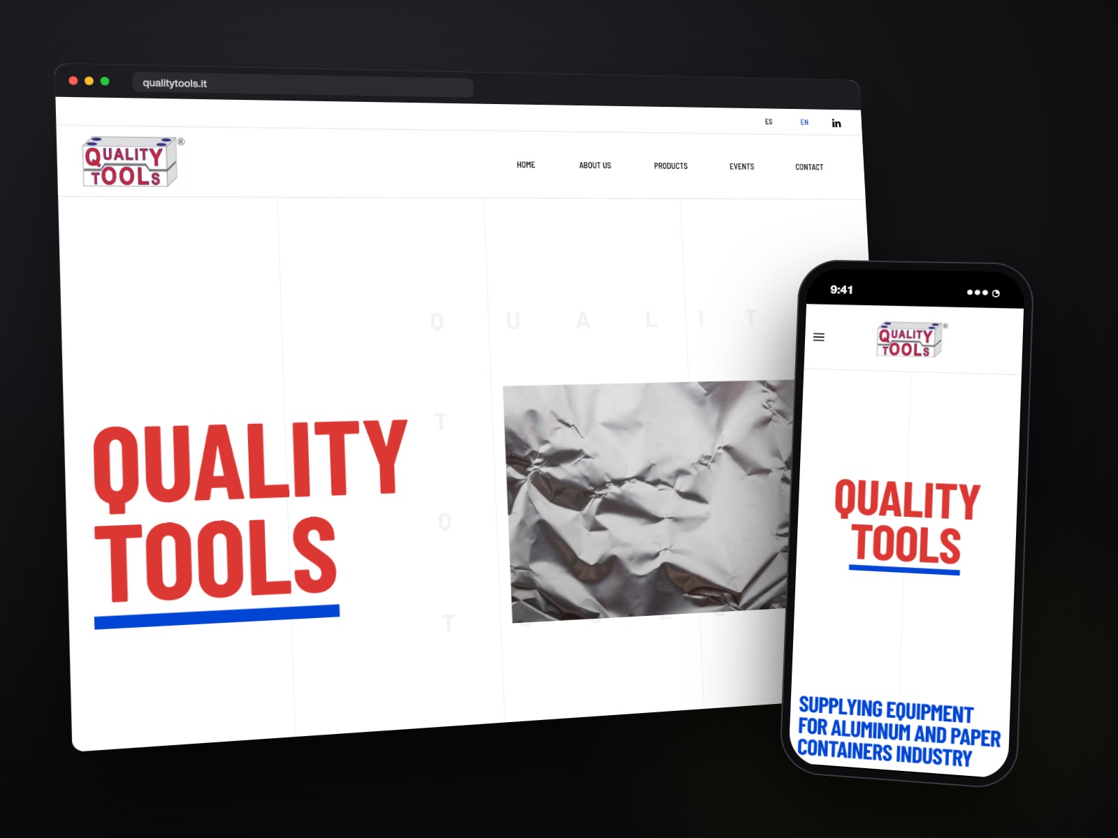 Sito web Quality Tools realizzato da Teknet, su desktop e smartphone