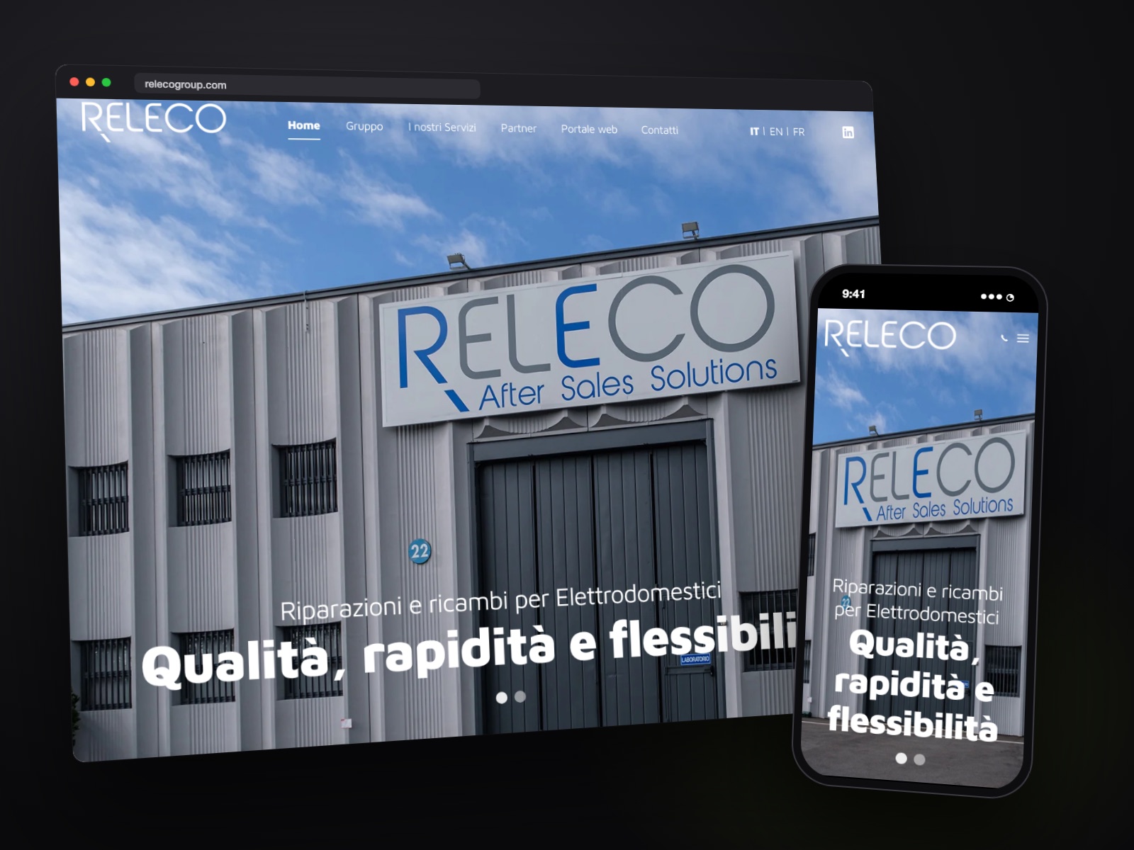 Sito web Releco realizzato da Teknet, su desktop e smartphone