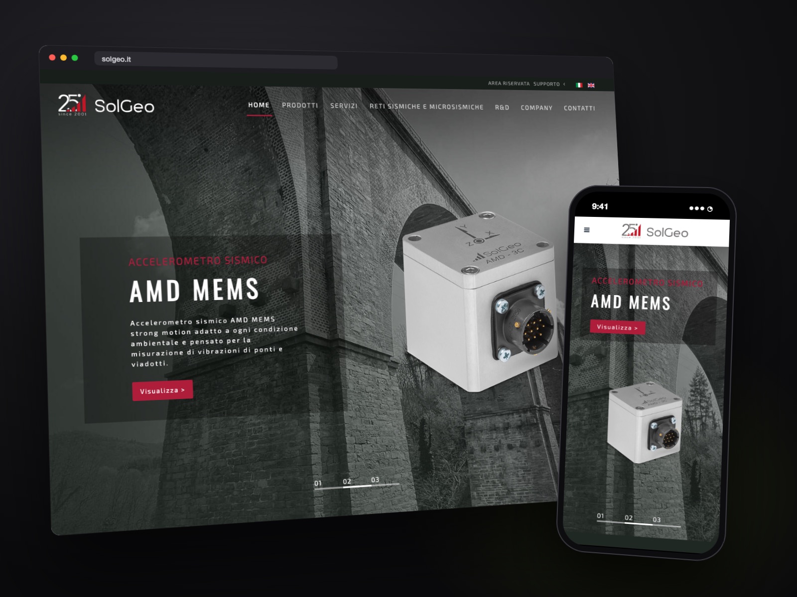 Sito web SolGeo realizzato da Teknet, su desktop e smartphone