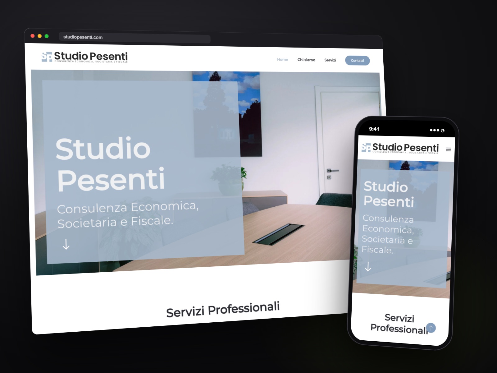 Sito web Studio Pesenti realizzato da Teknet, su desktop e smartphone