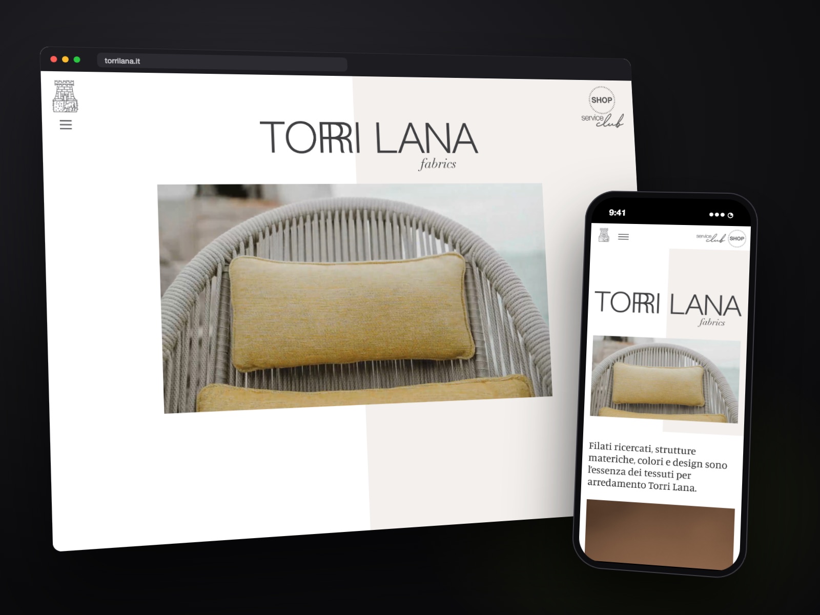 Sito web Torri Lana 1885 realizzato da Teknet, su desktop e smartphone