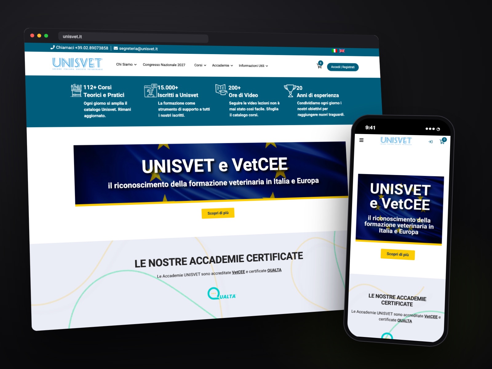 Sito web Unisvet realizzato da Teknet, su desktop e smartphone