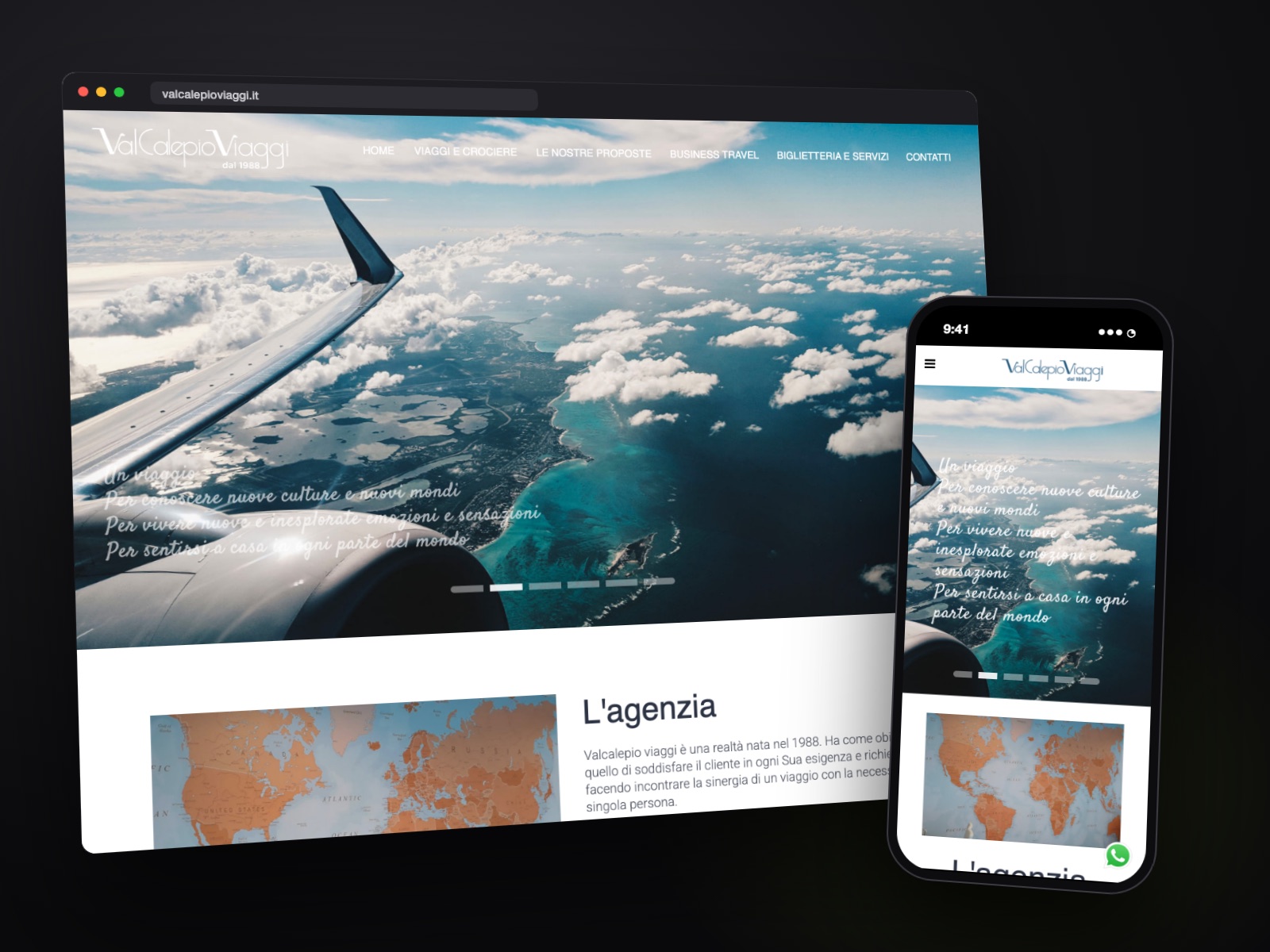 Sito web Valcalepio Viaggi realizzato da Teknet, su desktop e smartphone